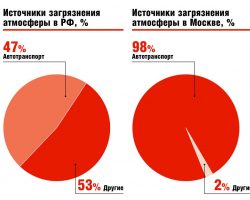 Источники загрязнения атмосферы в РФ, %